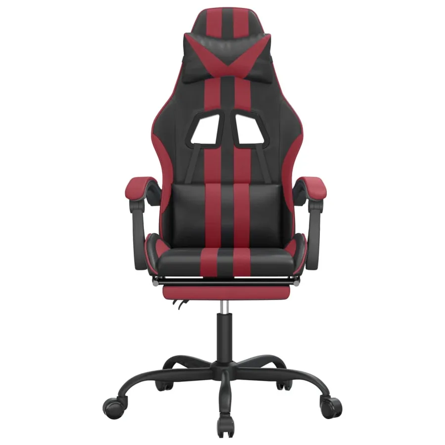 Chaise de jeu avec repose-pied Noir/rouge bordeaux Similicuir - 3