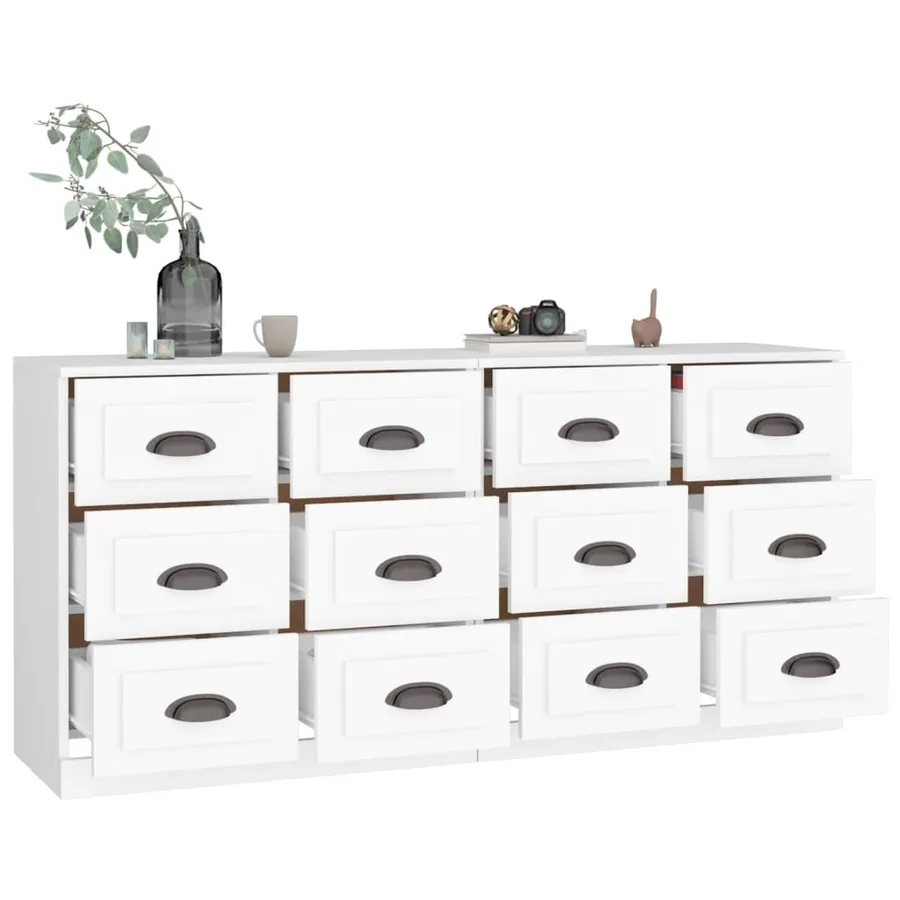 Buffets 2 pcs blanc bois d'ingénierie - 4