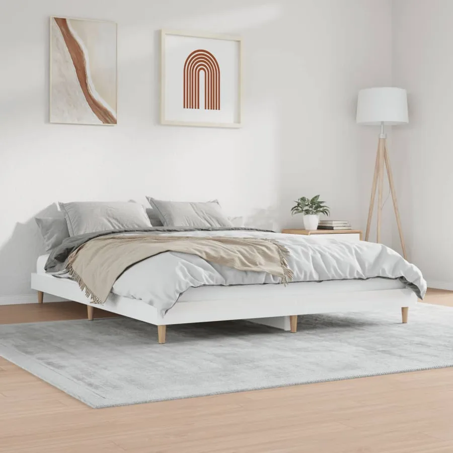 Cadre de lit sans matelas blanc brillant 200x200 cm - 4