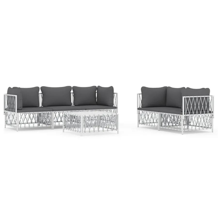 Salon de jardin avec coussins 6 pcs blanc acier - 2