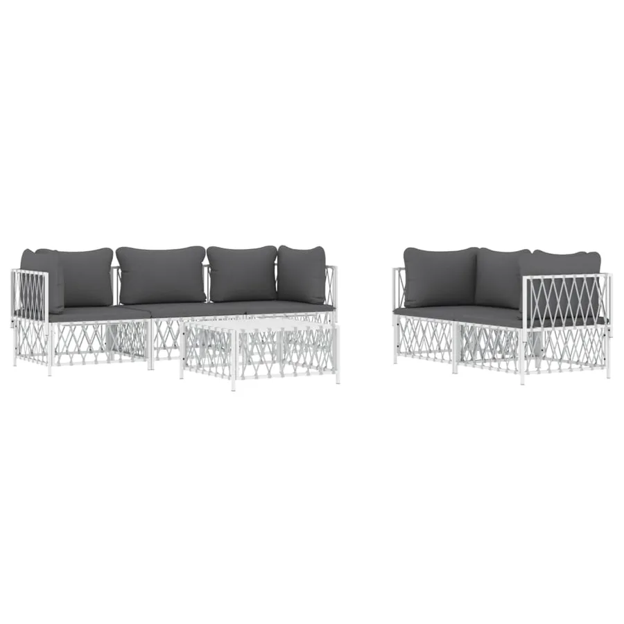 Salon de jardin avec coussins 6 pcs blanc acier - 3