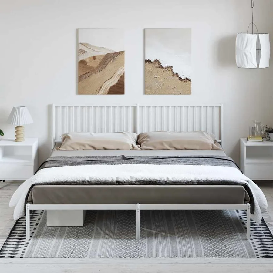 Cadre de lit métal sans matelas et tête de lit blanc 193x203 cm