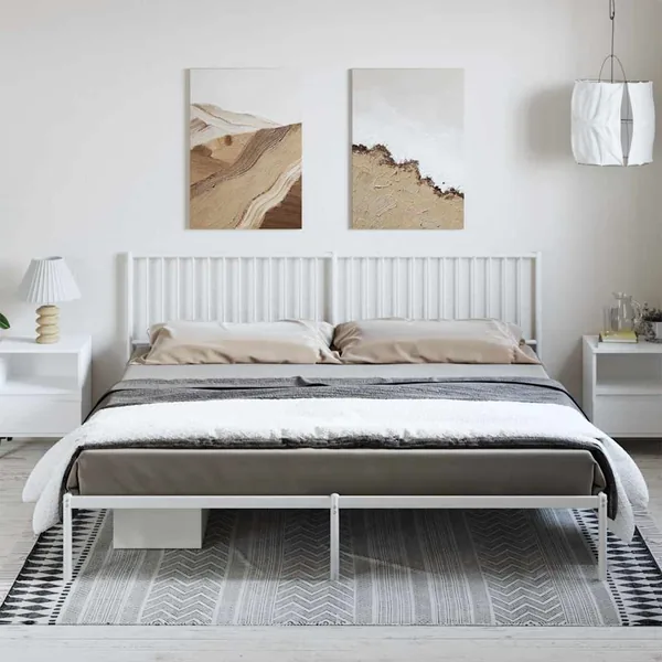 Cadre de lit métal sans matelas et tête de lit blanc 193x203 cm