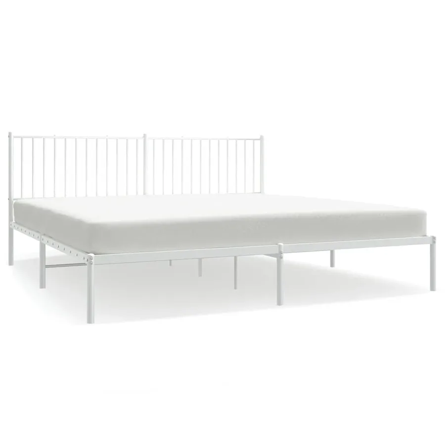 Cadre de lit métal sans matelas et tête de lit blanc 193x203 cm - 2