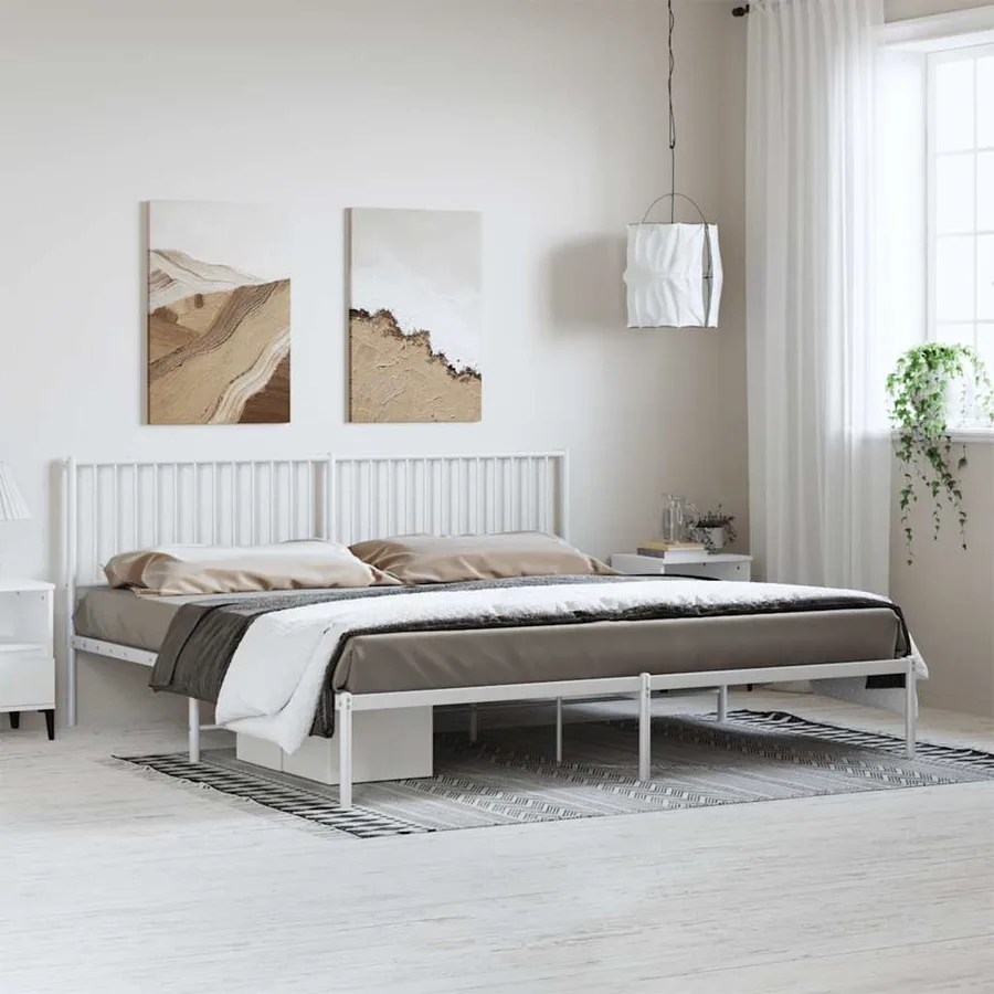 Cadre de lit métal sans matelas et tête de lit blanc 193x203 cm - 3