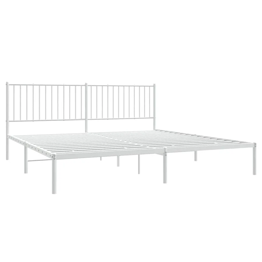 Cadre de lit métal sans matelas et tête de lit blanc 193x203 cm - 4