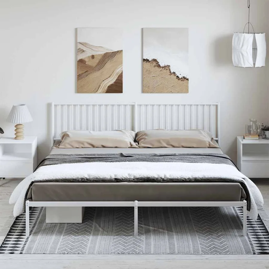 Cadre de lit métal sans matelas et tête de lit blanc 193x203 cm - 5