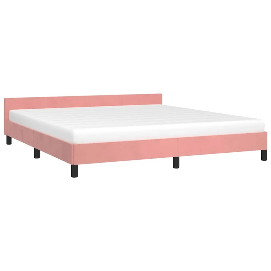 Cadre de lit et tête de lit sans matelas rose 160x200cm velours - 3