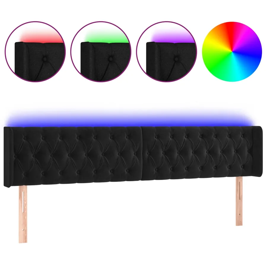 Tête de lit à LED Noir 183x16x78/88 cm Velours - 2
