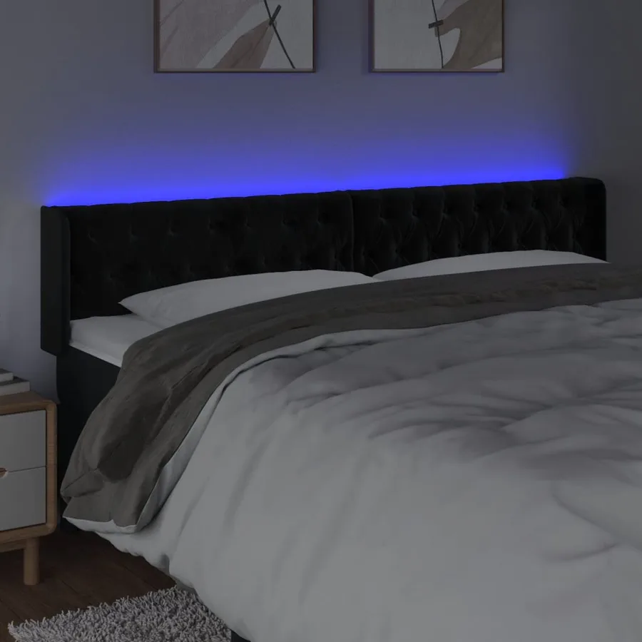 Tête de lit à LED Noir 183x16x78/88 cm Velours - 4