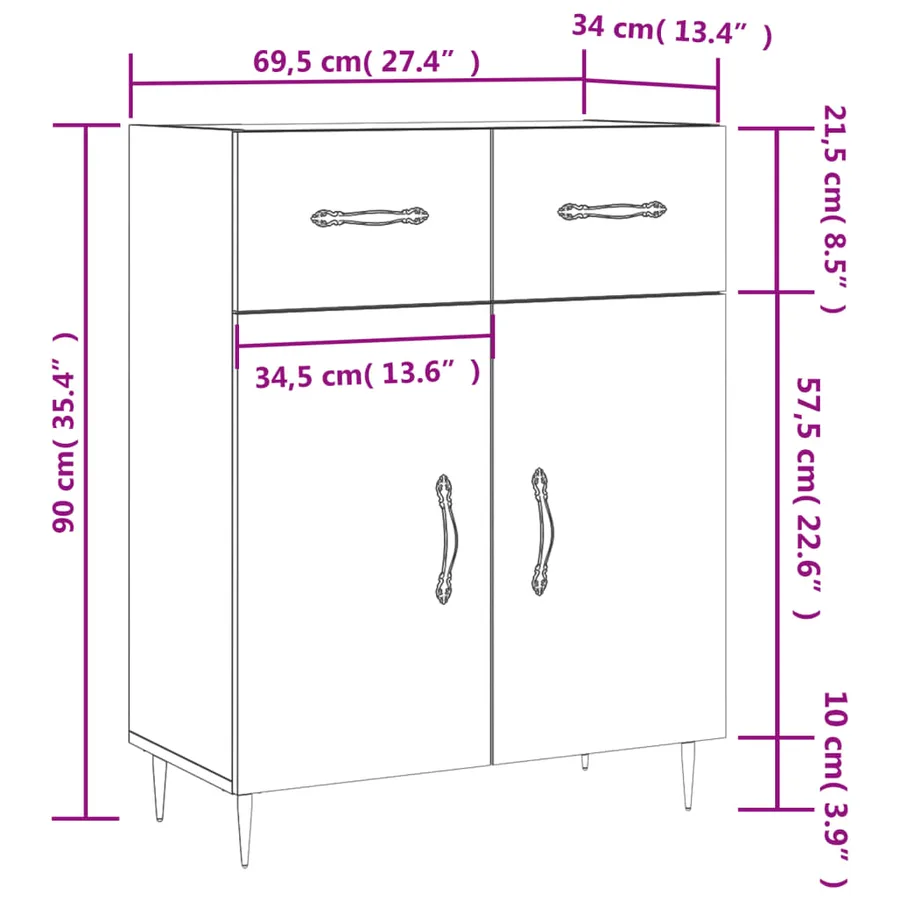Buffet sonoma gris 69,5x34x90 cm bois d'ingénierie - 13