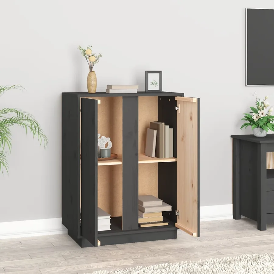 Buffet Gris 60x35x80 cm Bois massif de pin - 3