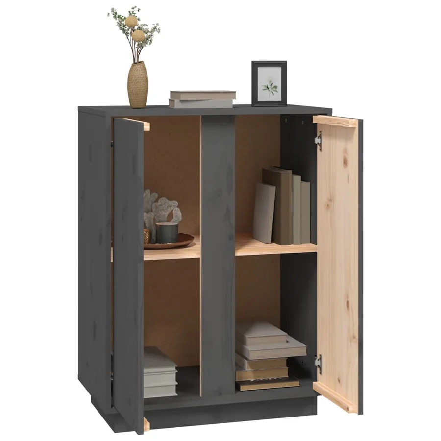 Buffet Gris 60x35x80 cm Bois massif de pin - 5