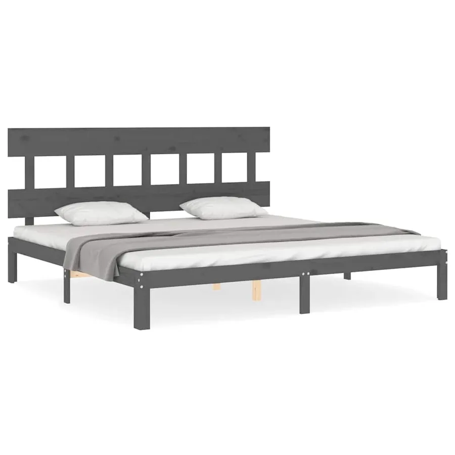 Cadre de lit sans matelas gris 200x200 cm bois massif de pin - 2