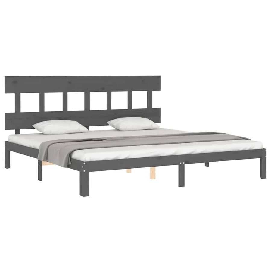 Cadre de lit sans matelas gris 200x200 cm bois massif de pin - 3