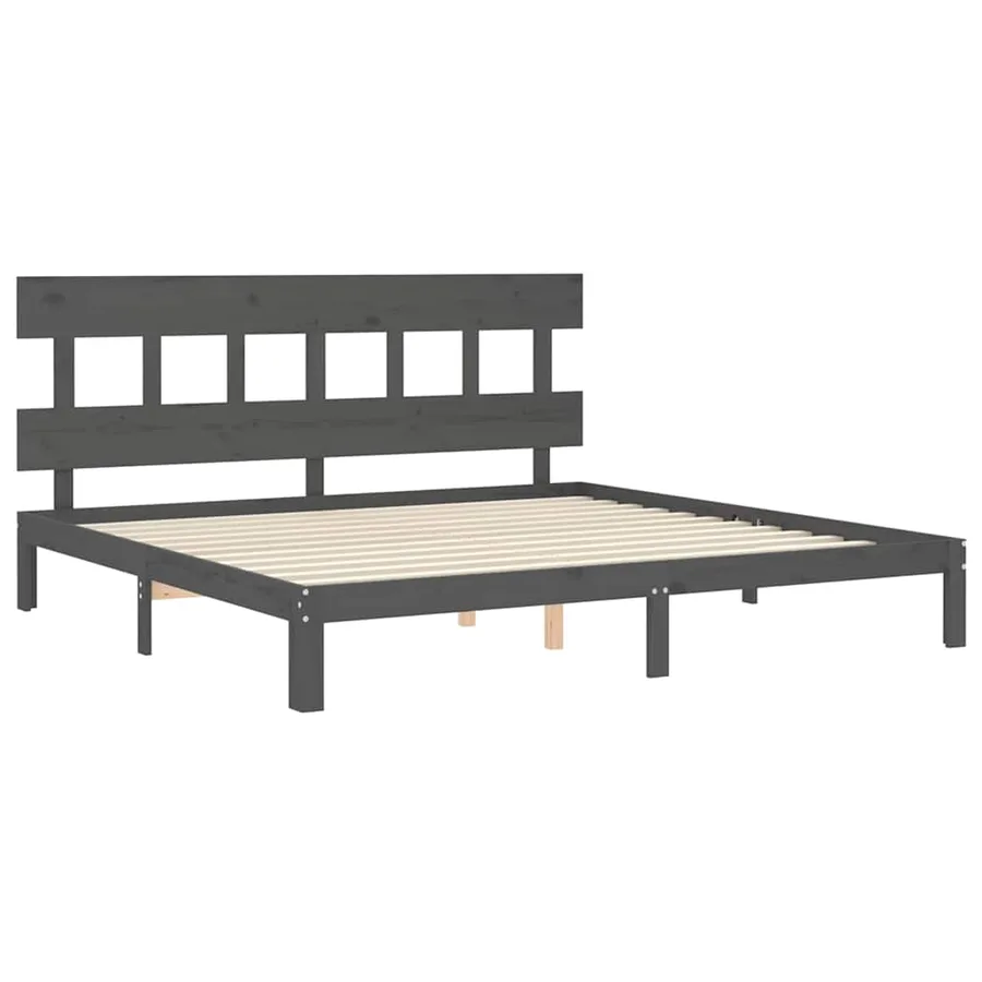 Cadre de lit sans matelas gris 200x200 cm bois massif de pin - 5