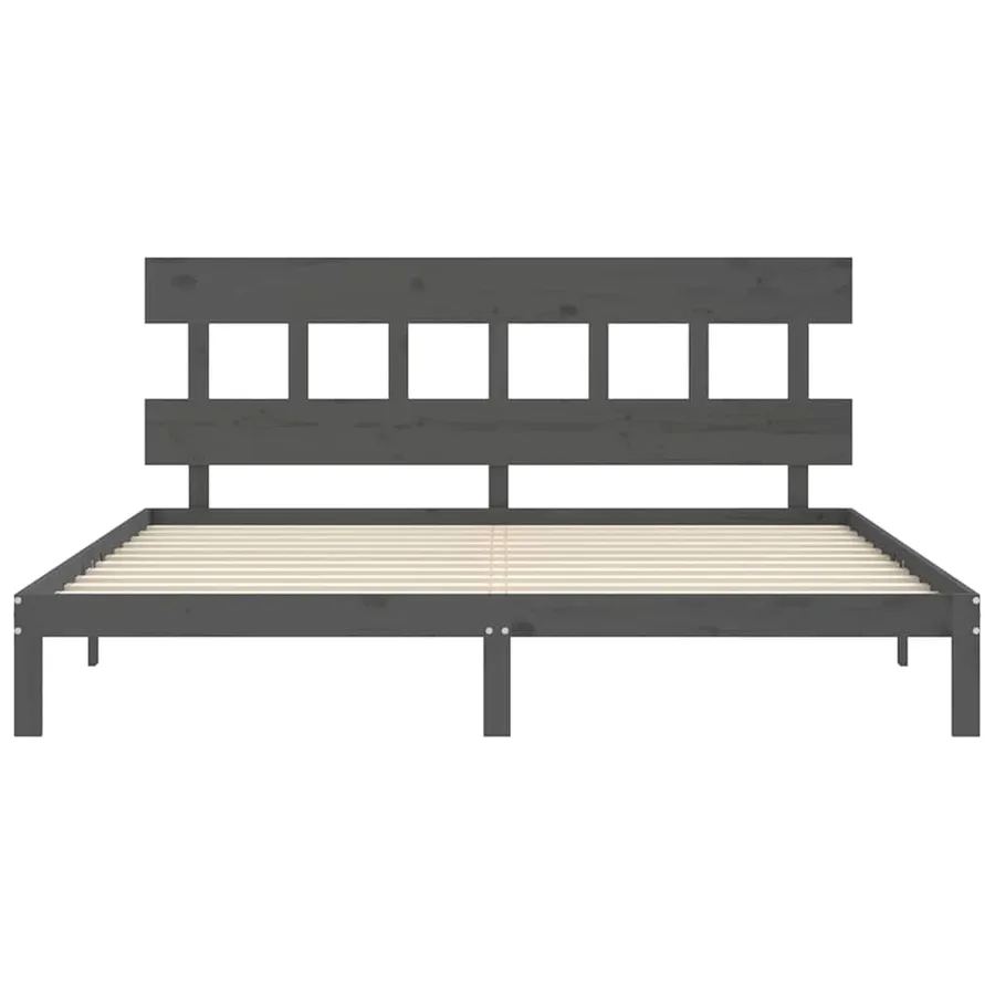Cadre de lit sans matelas gris 200x200 cm bois massif de pin - 6