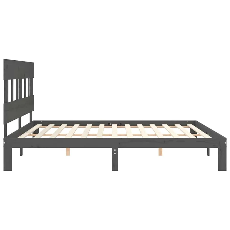 Cadre de lit sans matelas gris 200x200 cm bois massif de pin - 7