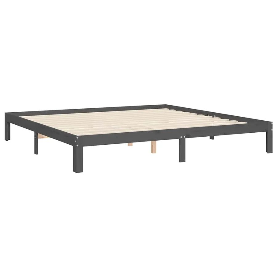 Cadre de lit sans matelas gris 200x200 cm bois massif de pin - 9