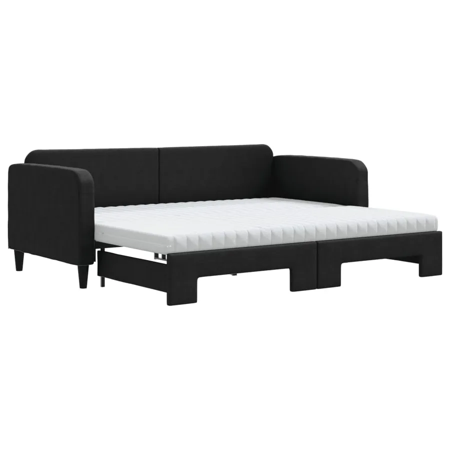 Lit de jour avec gigogne et matelas noir 90x190 cm tissu - 2