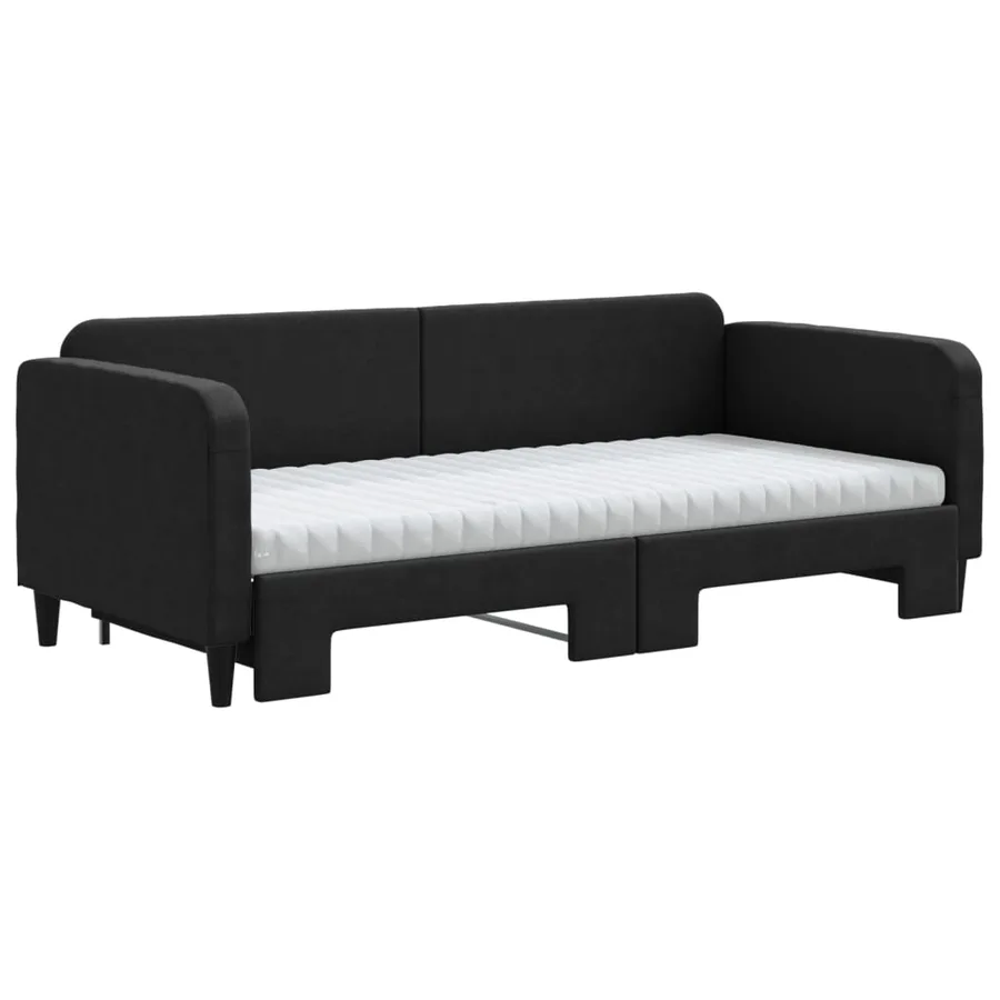 Lit de jour avec gigogne et matelas noir 90x190 cm tissu - 3