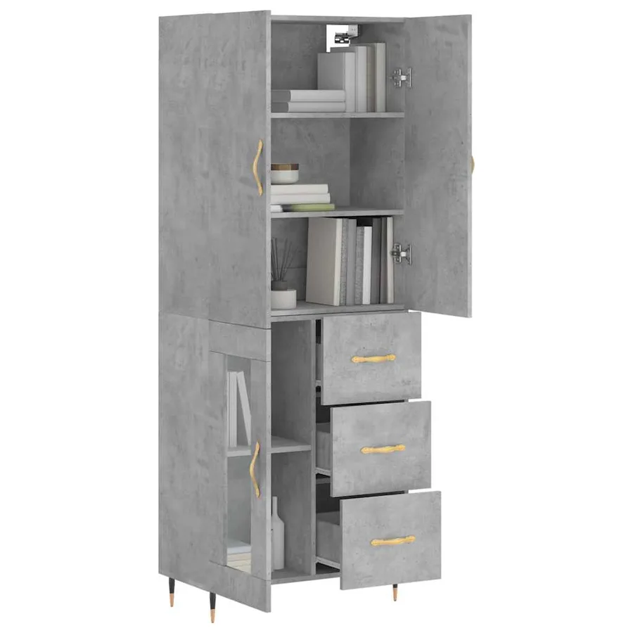 Buffet haut Gris béton 69,5x34x180 cm Bois d'ingénierie - 12