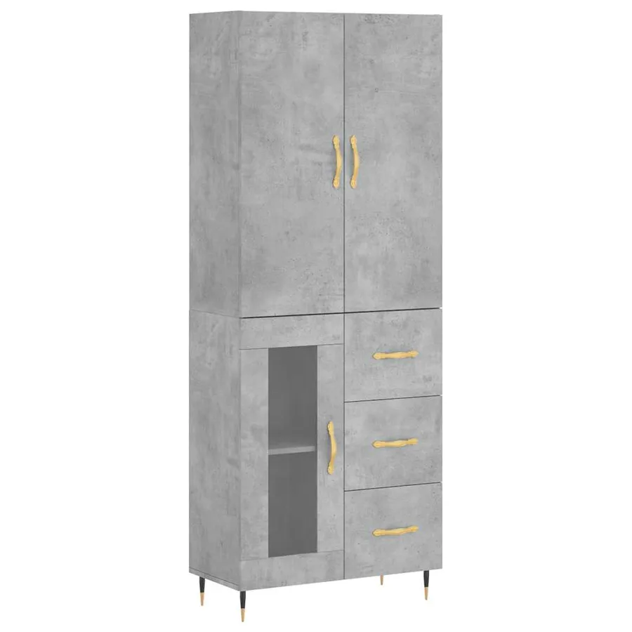 Buffet haut Gris béton 69,5x34x180 cm Bois d'ingénierie - 2