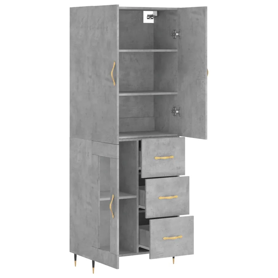 Buffet haut Gris béton 69,5x34x180 cm Bois d'ingénierie - 3