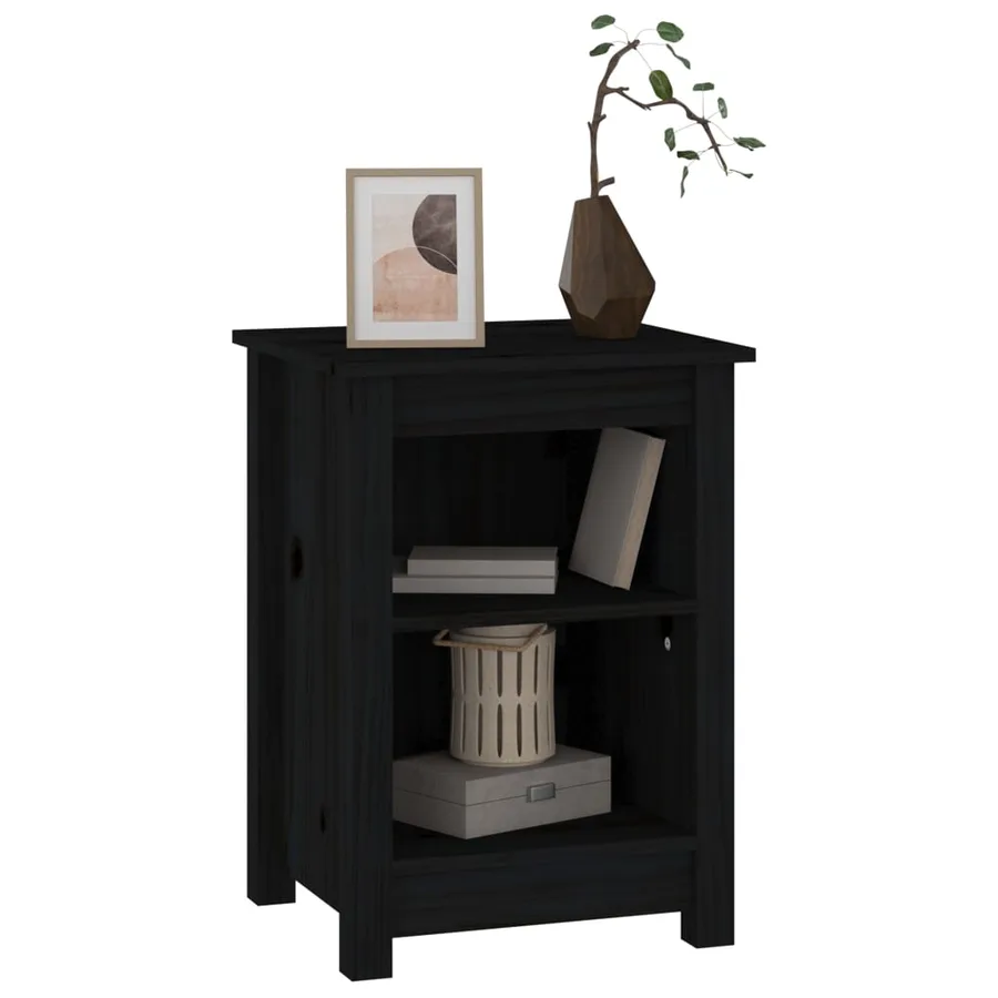 Table de chevet Noir 40x35x55 cm Bois de pin solide - 5