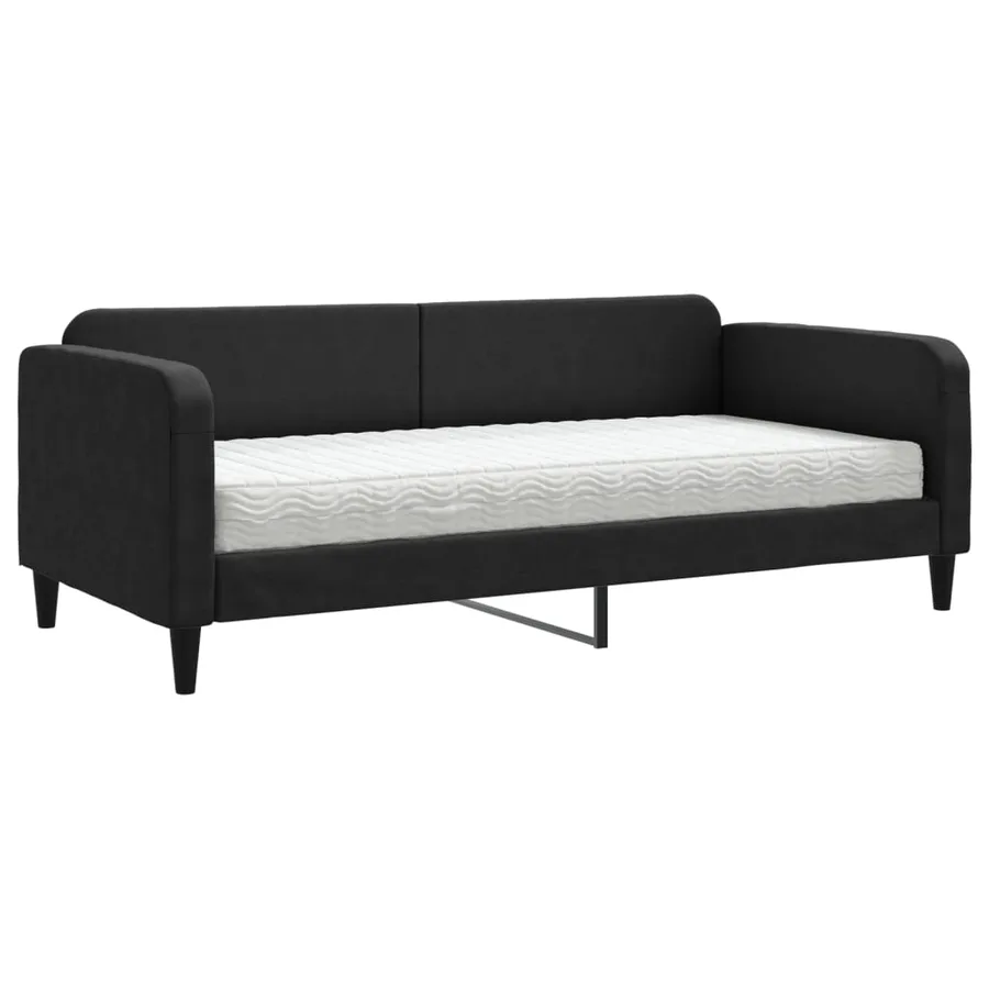 Lit de jour avec matelas noir 90x190 cm tissu - 2