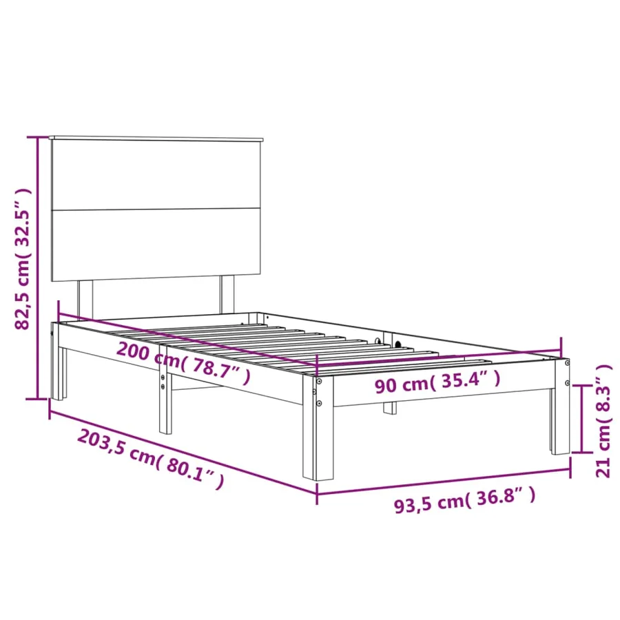 Cadre de lit sans matelas blanc 90x200 cm bois de pin massif - 12