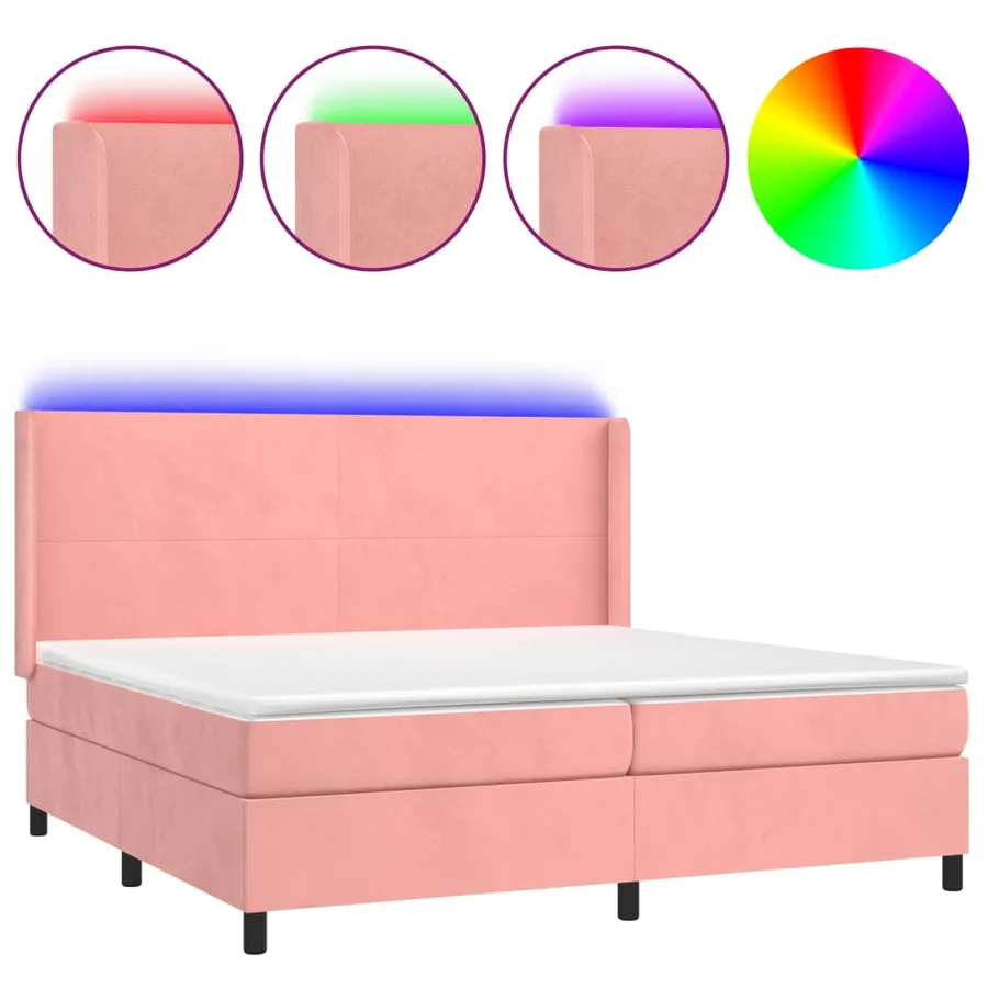 Sommier à lattes de lit matelas et LED Rose 200x200 cm Velours - 2