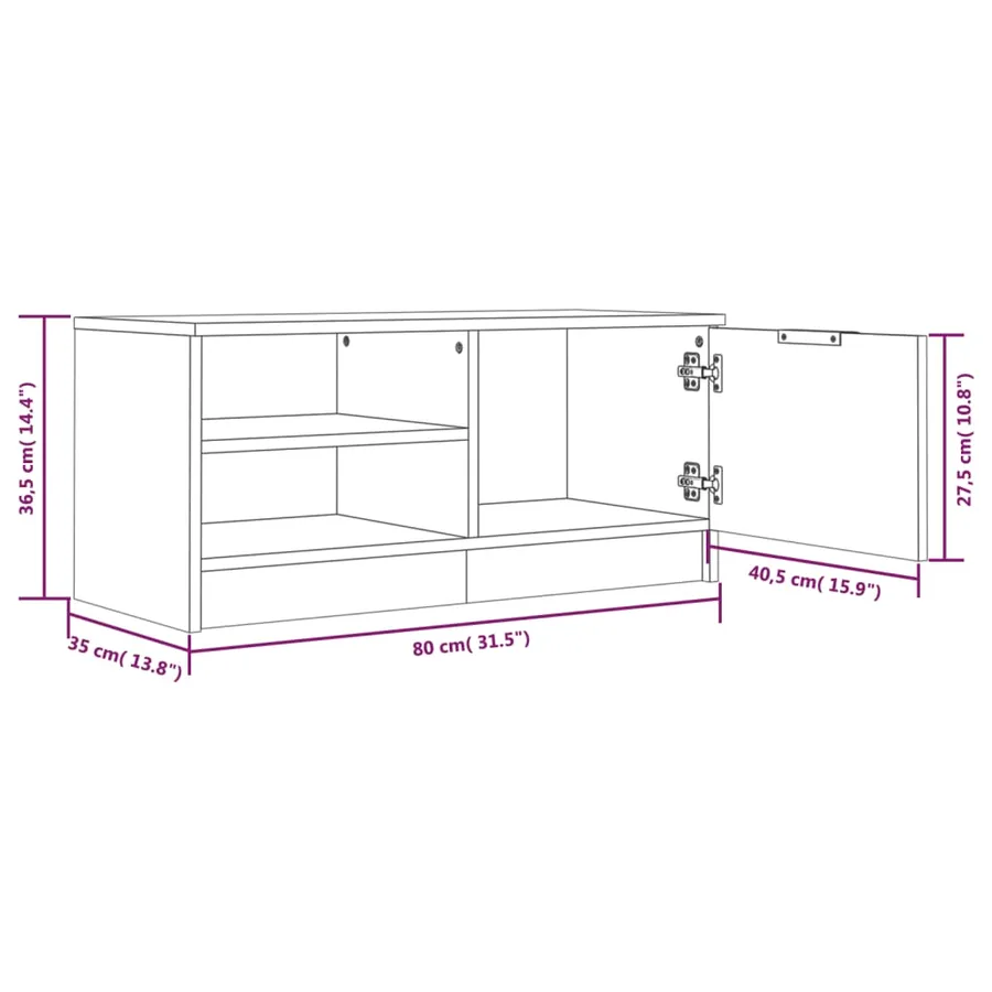 Meuble TV Blanc 80x35x36,5 cm Bois d'ingénierie - 9