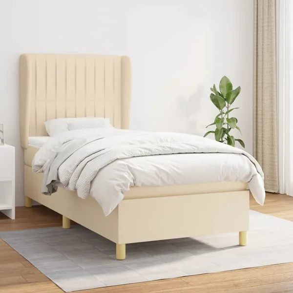 Sommier à lattes de lit avec matelas Crème 90x200 cm Tissu