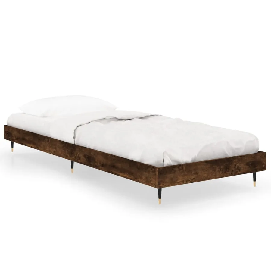 Cadre de lit sans matelas chêne fumé 75x190cm bois d'ingénierie - 2