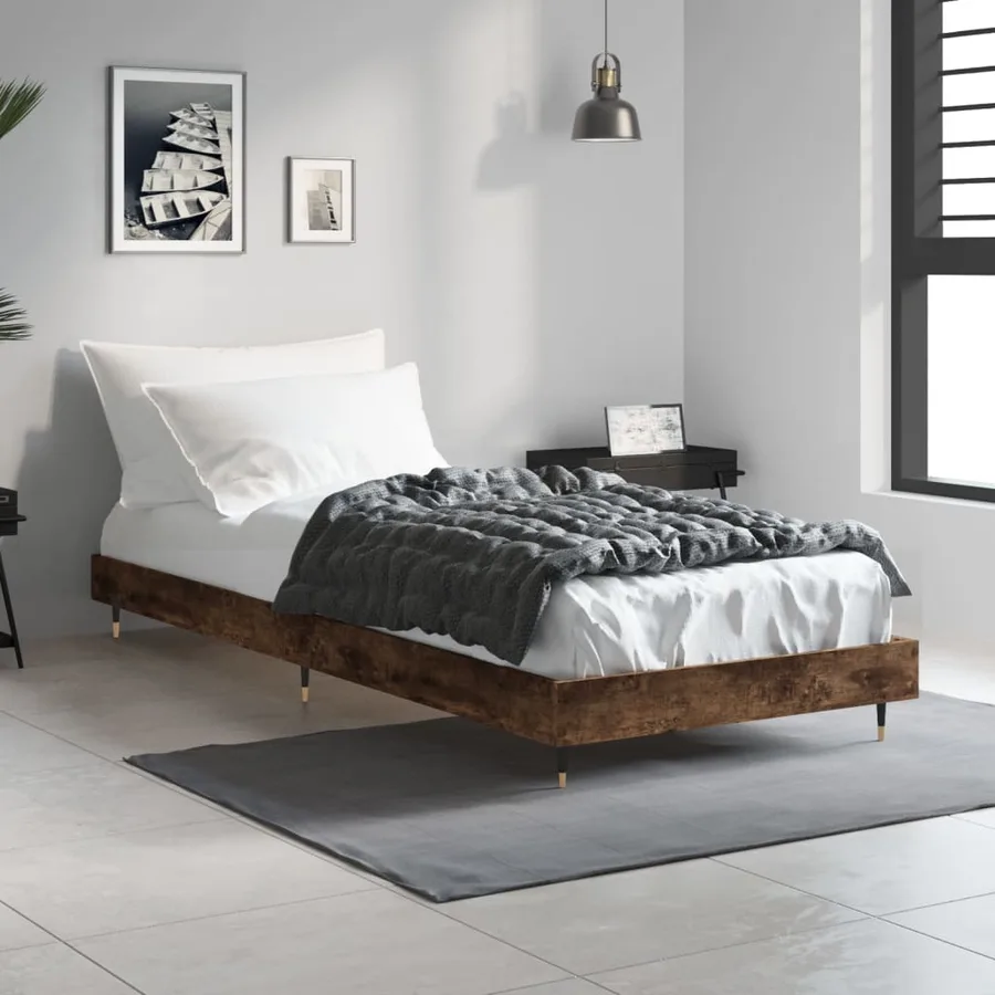 Cadre de lit sans matelas chêne fumé 75x190cm bois d'ingénierie - 3