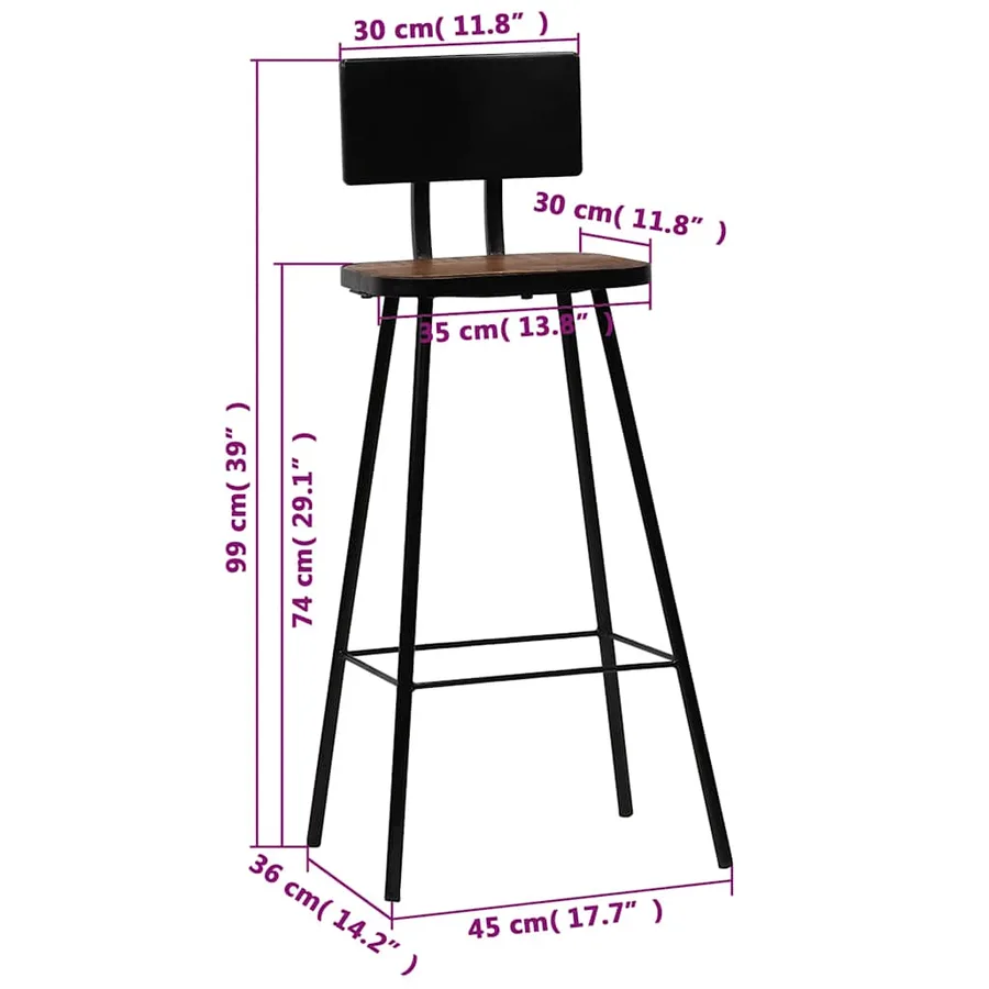 Tabourets de bar lot de 2 bois massif de récupération - 10