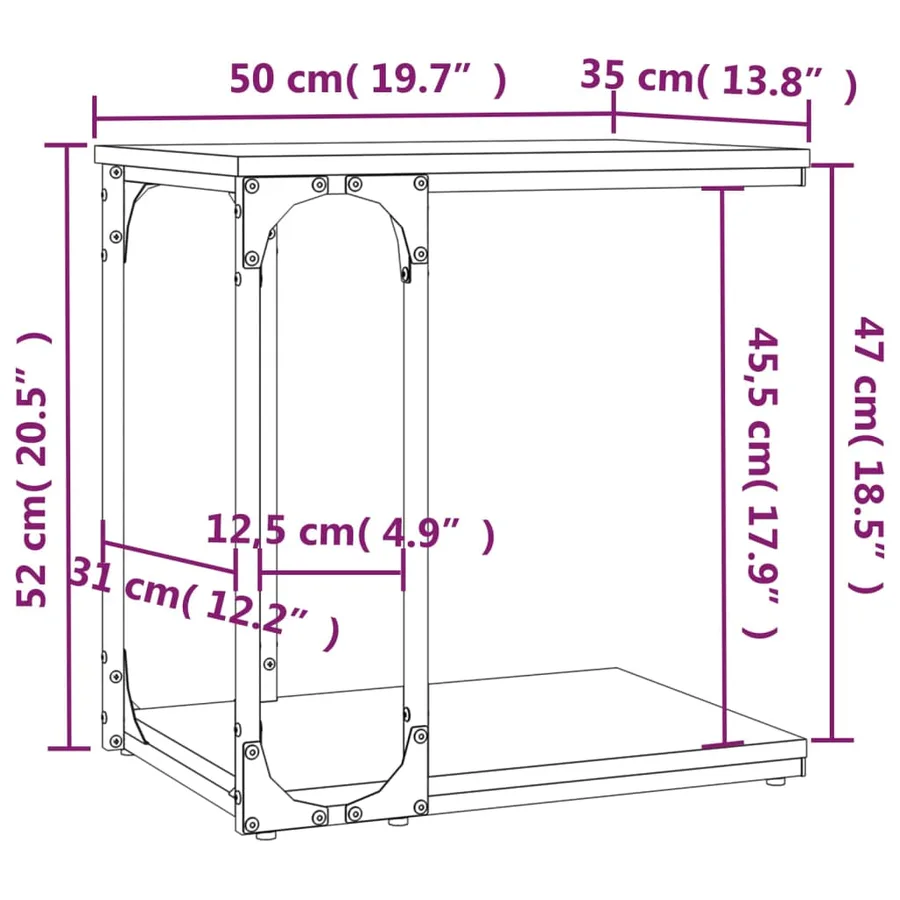 Table d'appoint Sonoma gris 50x35x52 cm Bois d'ingénierie - 8
