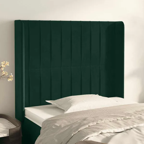 Tête de lit avec oreilles Vert foncé 103x16x118/128 cm Velours