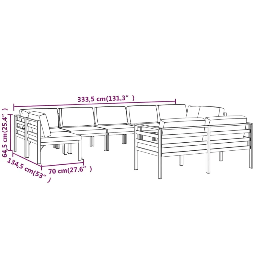 Salon de jardin 9 pcs avec coussins Aluminium Anthracite - 7