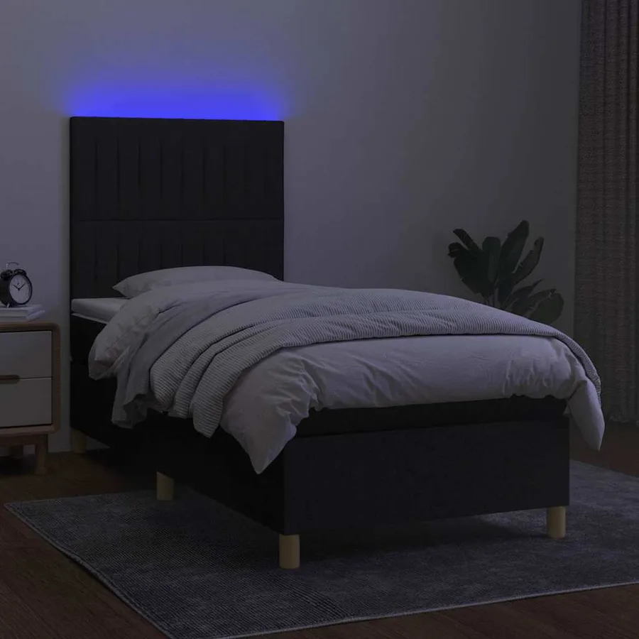Sommier à lattes de lit et matelas et LED Noir 80x200cm Tissu - 4