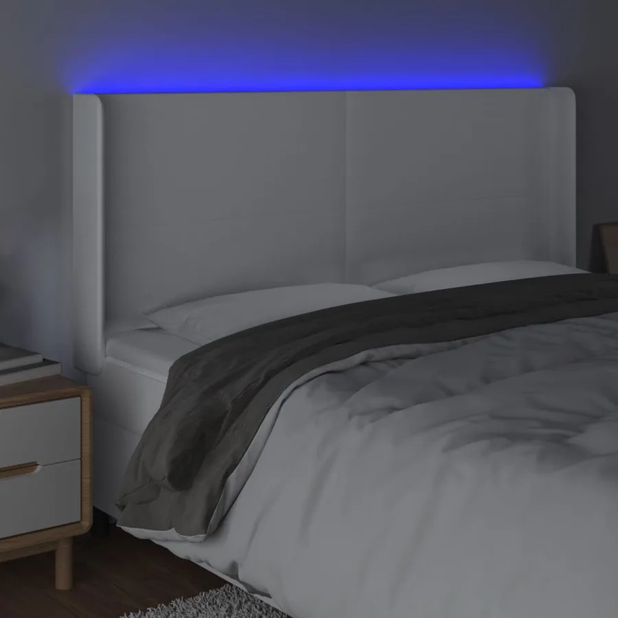 Tête de lit à LED Blanc 203x16x118/128 cm Similicuir - 4