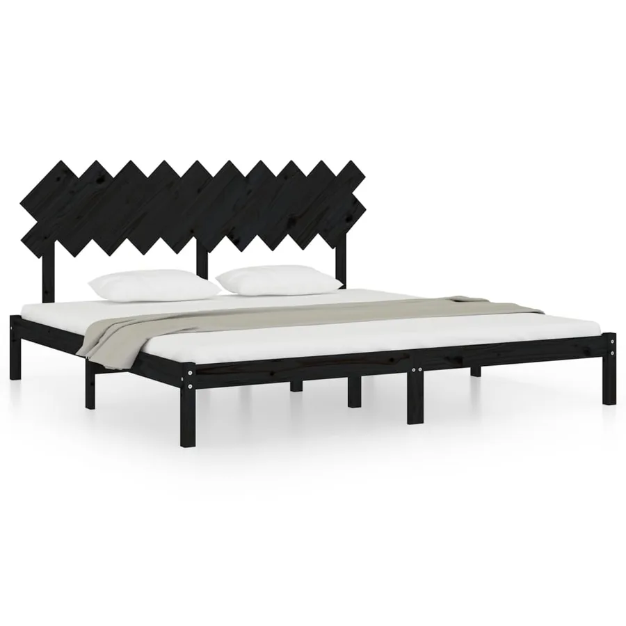 Cadre de lit sans matelas noir 200x200 cm bois massif - 2