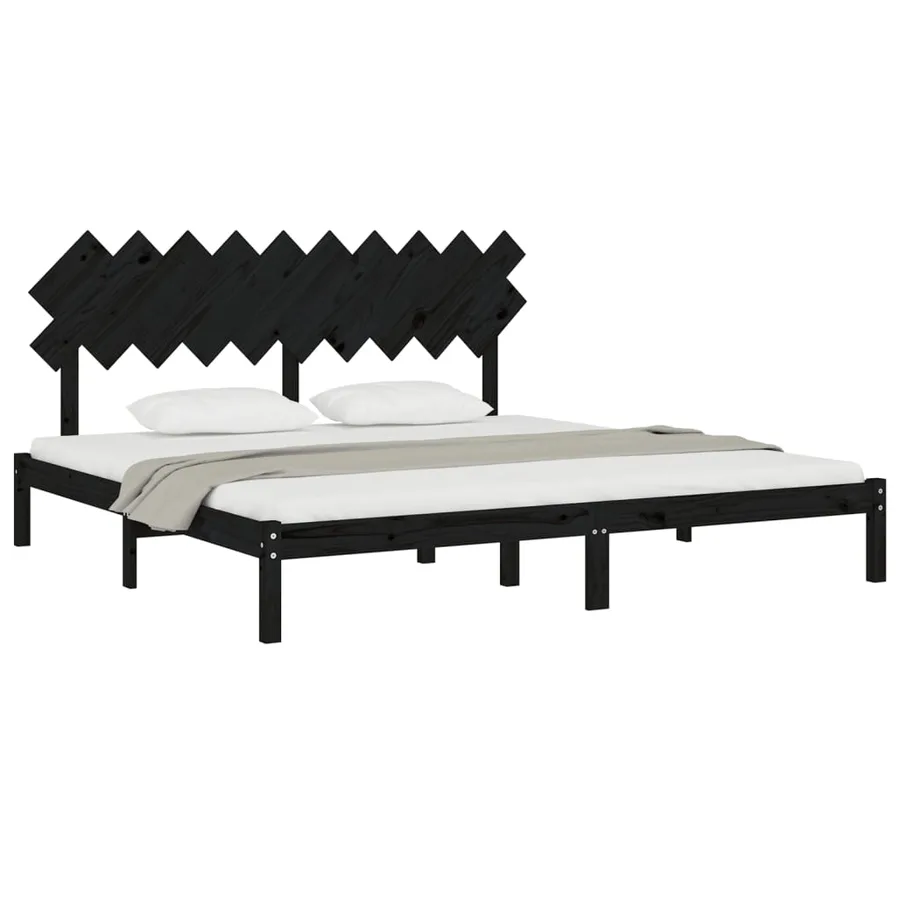 Cadre de lit sans matelas noir 200x200 cm bois massif - 3