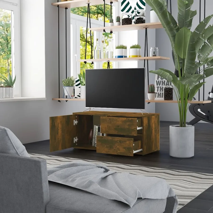 Meuble TV Chêne fumé 80x34x36 cm Bois d'ingénierie - 3