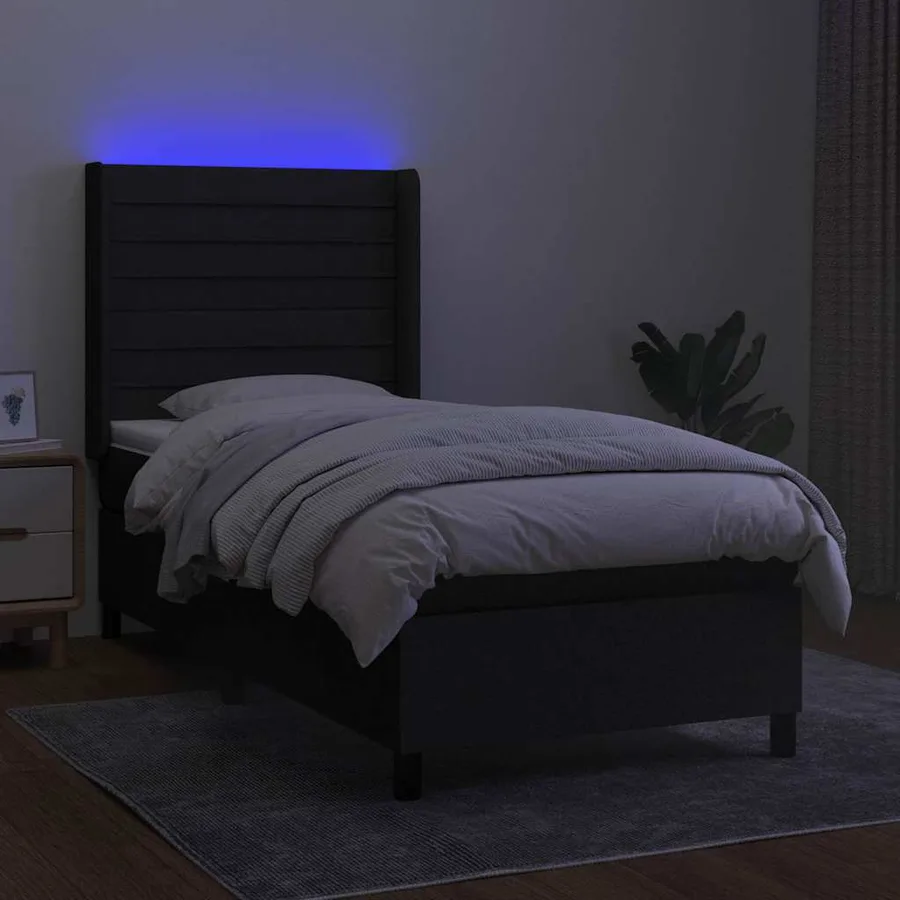 Sommier à lattes de lit matelas et LED Noir 100x200 cm Tissu - 3