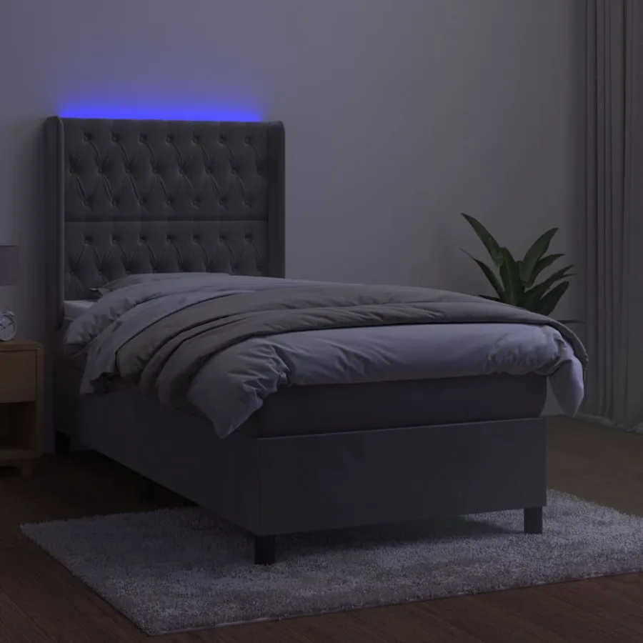 Sommier à lattes de lit matelas et LED Gris clair 100x200 cm - 3