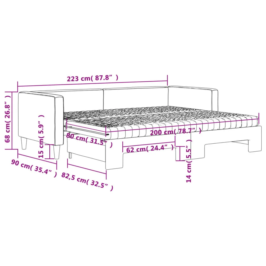 Lit de jour avec gigogne et matelas crème 80x200 cm tissu - 12