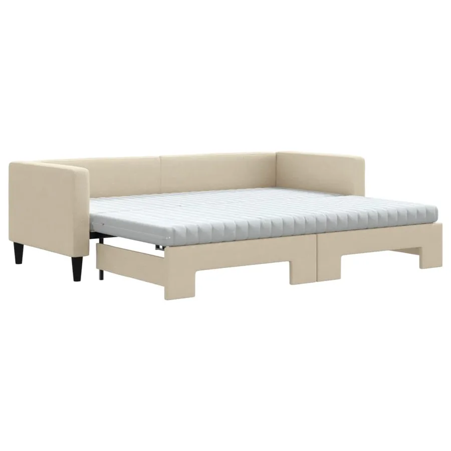 Lit de jour avec gigogne et matelas crème 80x200 cm tissu - 2