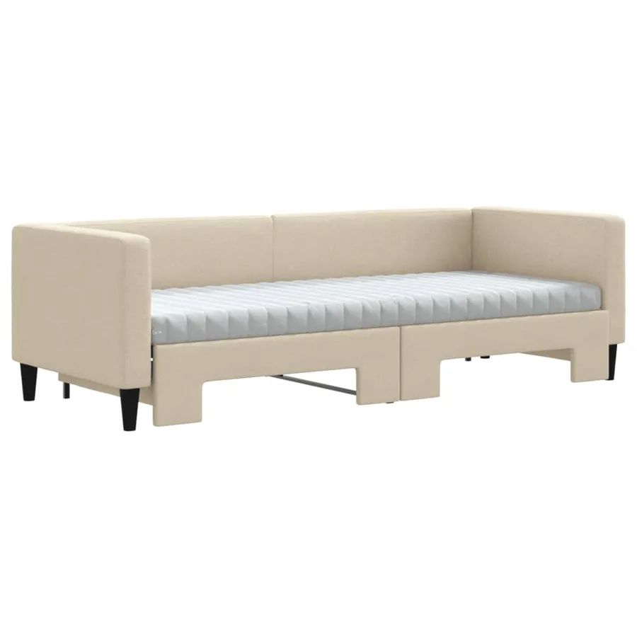 Lit de jour avec gigogne et matelas crème 80x200 cm tissu - 3
